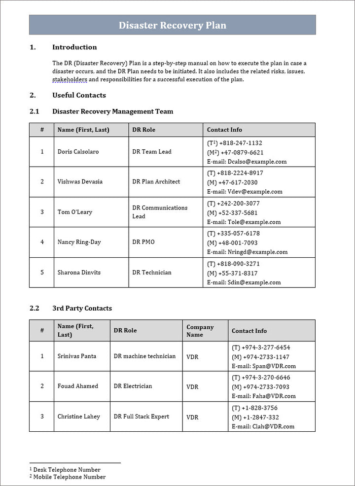 DR Plan Template