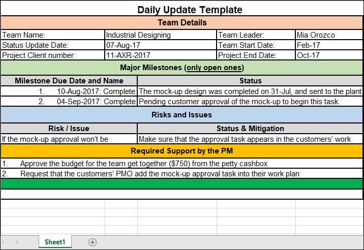 Daily Update Template Excel Techno PM Project Management Templates