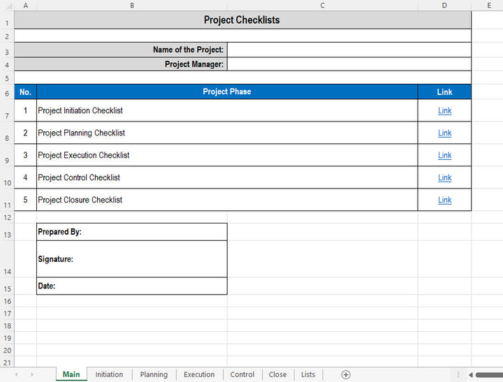 Excel Project Checklists