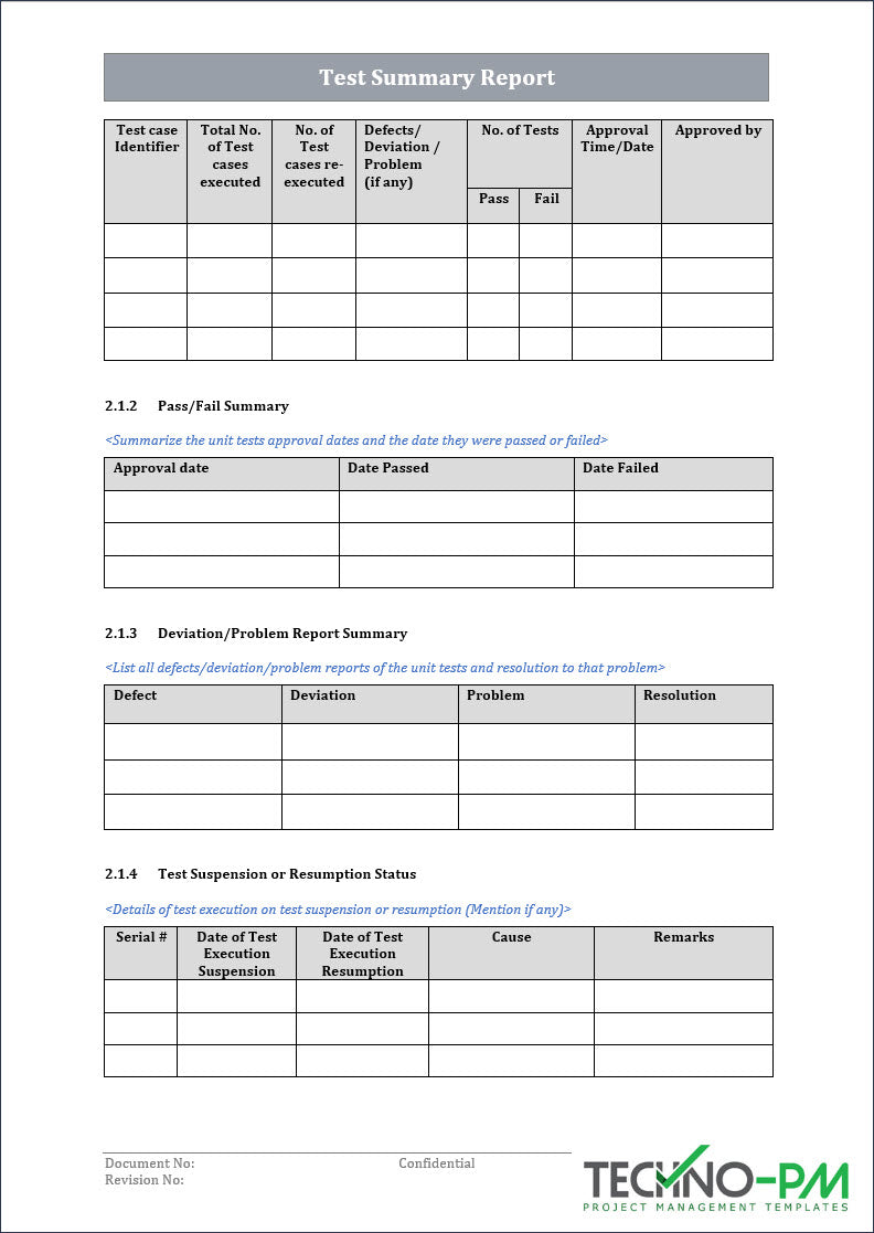 Test Summary Report Template