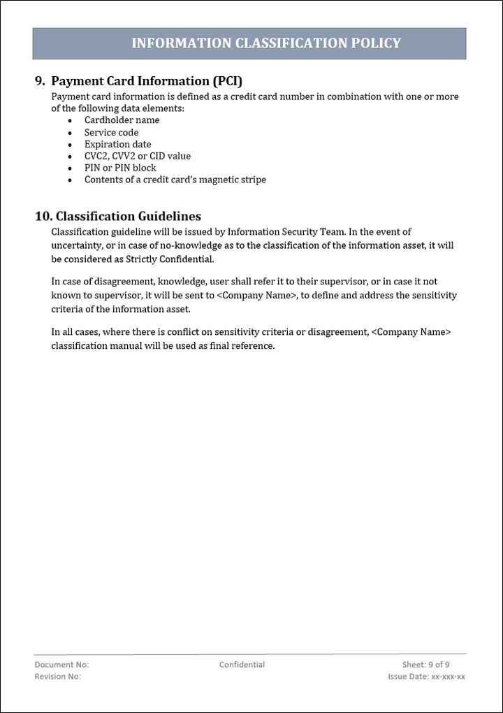 information classification policy, information classification