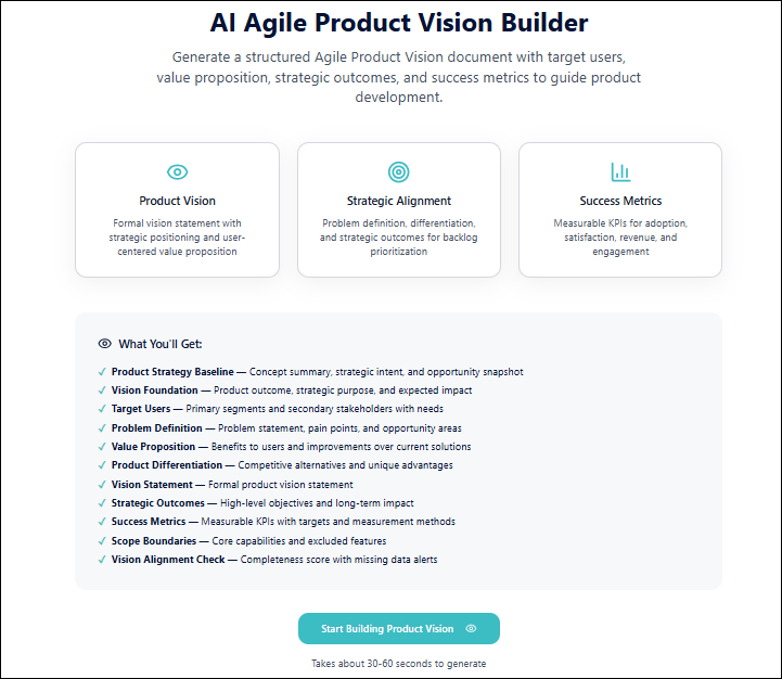 AI Agile Product Vision Builder