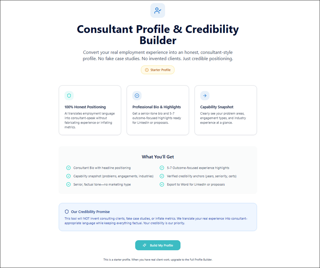 Consultant Profile & Credibility Builder