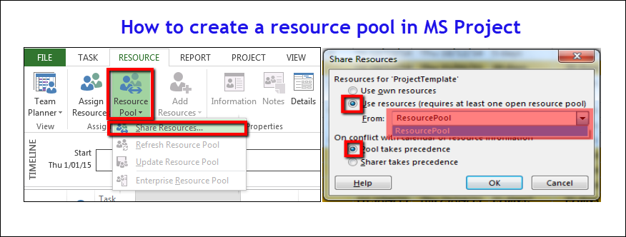 How to create a resource pool in MS Project