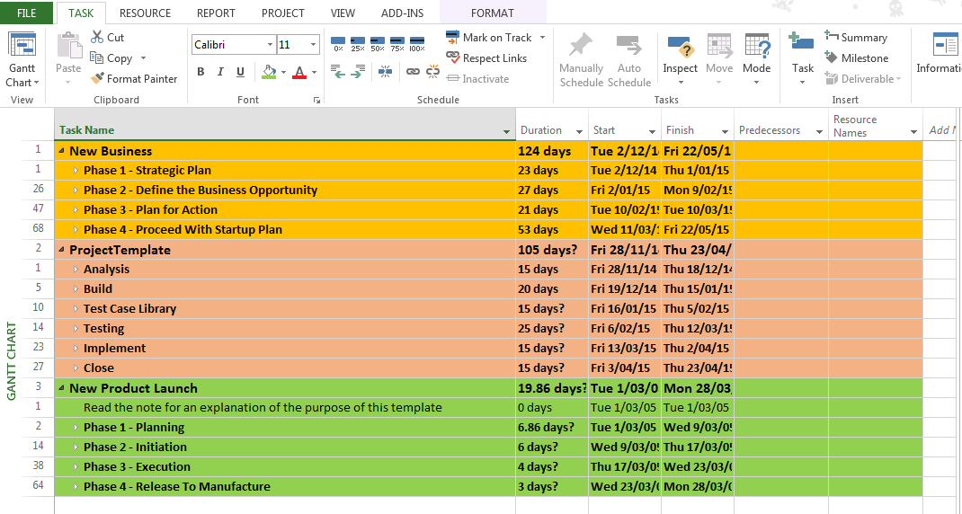 MS Project Master Schedule