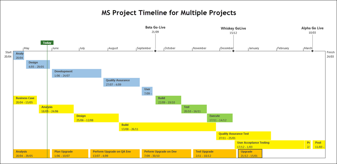 MS Project Timeline for Multiple Projects