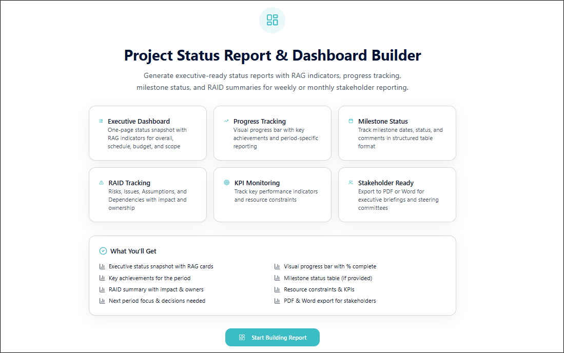 Project Status Report & Dashboard Builder – Techno PM - Project ...