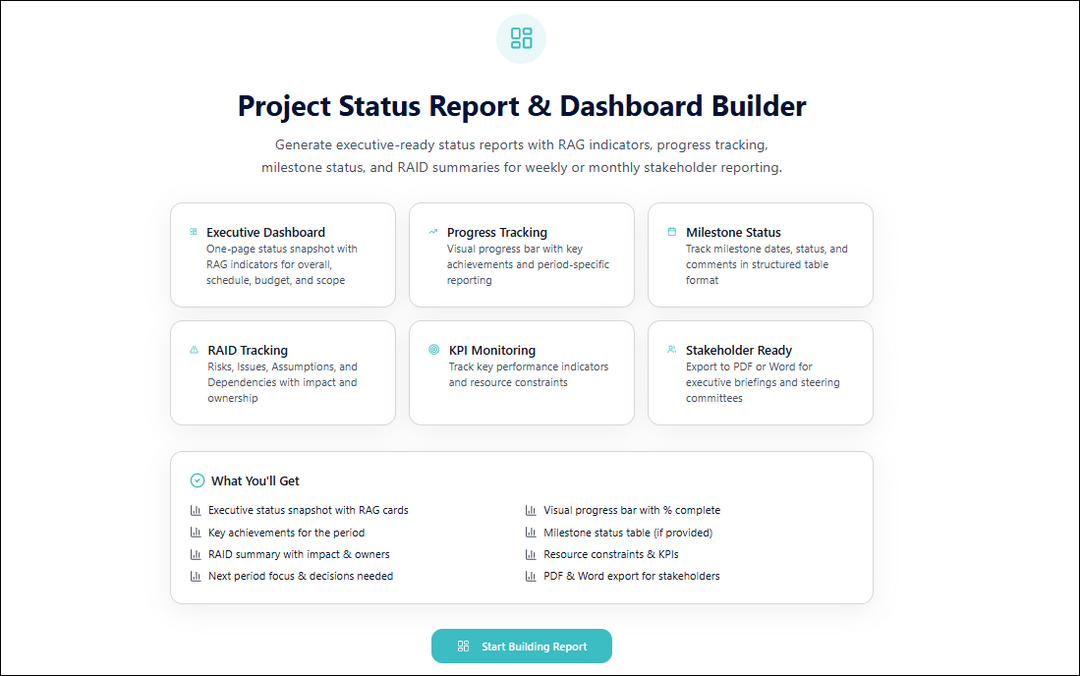 Project Status Report & Dashboard Builder