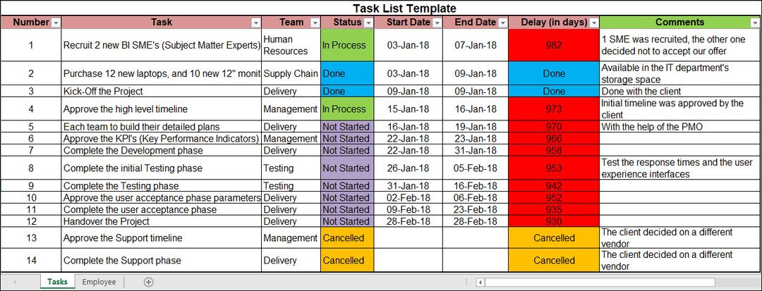 Task List Excel