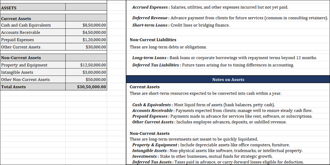 Balance Sheet Template For Consulting Company Free Download