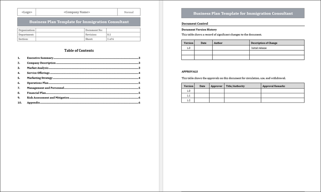 Business Plan Template for Immigration Consultant Free Download