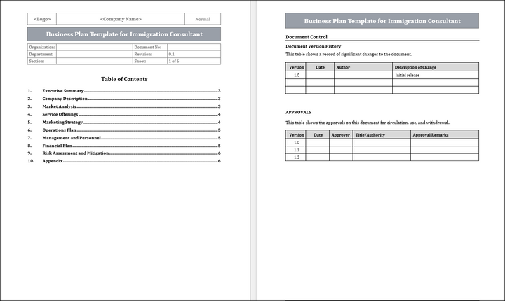 Business Plan Template for Immigration Consultant Free Download