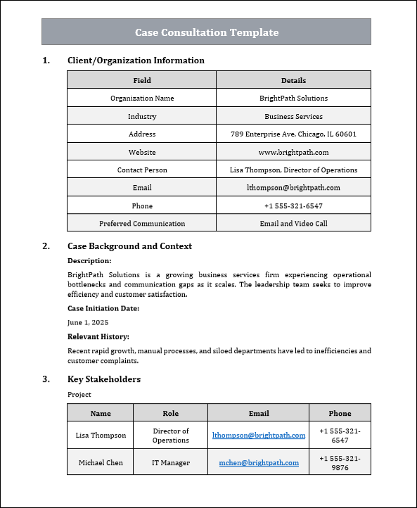 Case Consultation Template Free Download