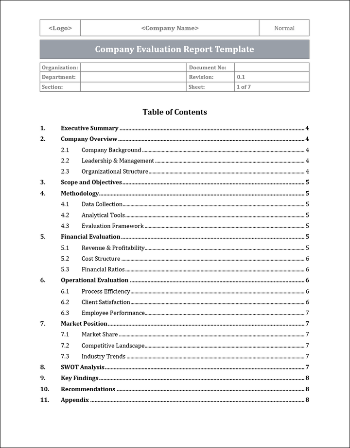 Company Evaluation Report Template Free Download