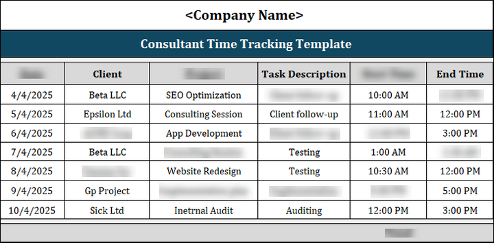 Consultant Time Tracking Template Free Download