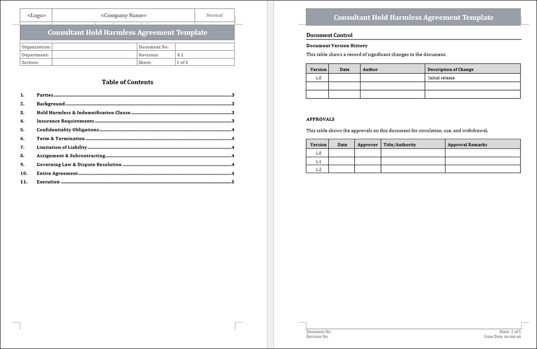 Consultant Hold Harmless Agreement Template Free Download 