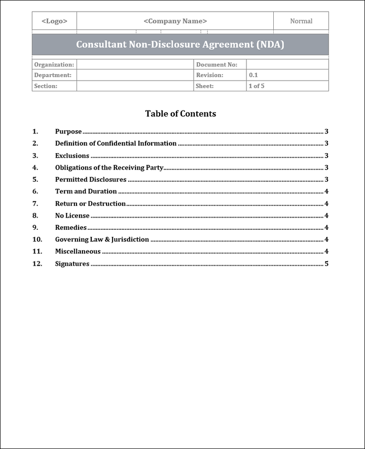 FREE Consultant Non-Disclosure Agreement (NDA) Template
