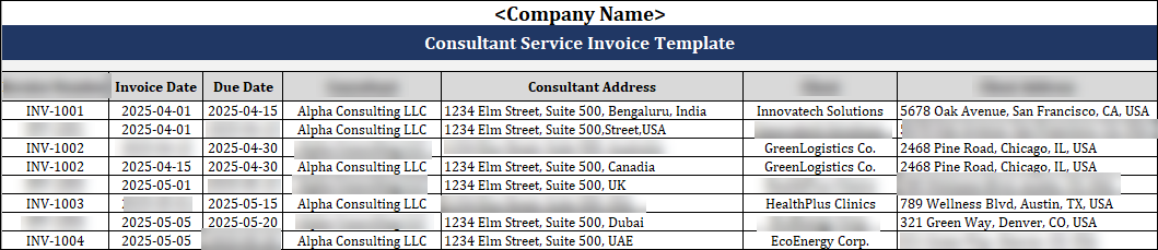 FREE Consultant Service Invoice Template

