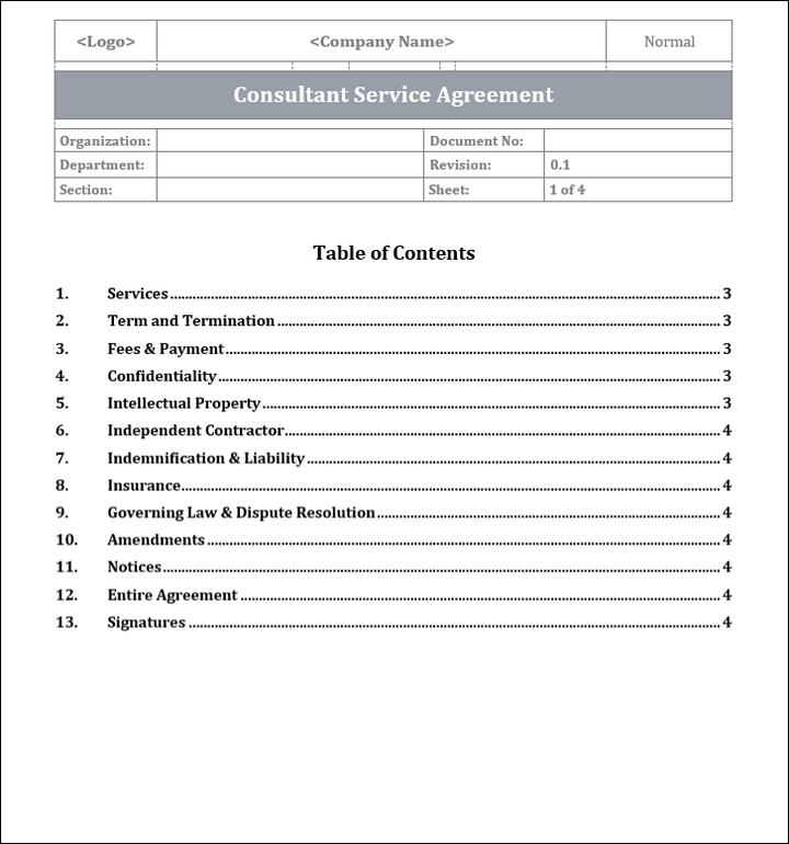 FREE Consultant Service Agreement