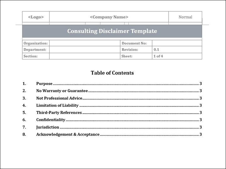 Consulting Disclaimer Template Free Download