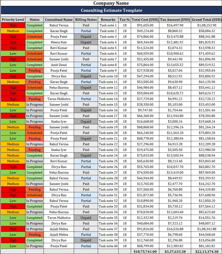 Consulting Estimate Template
