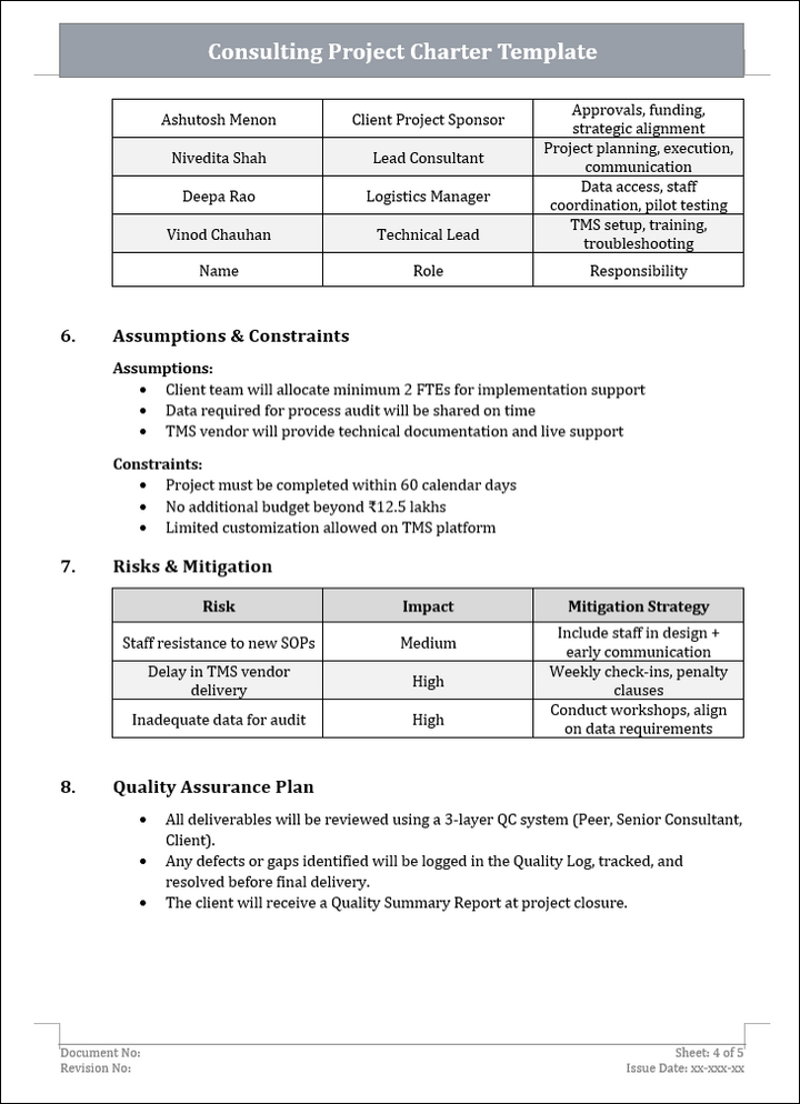 Consulting Project Charter Template