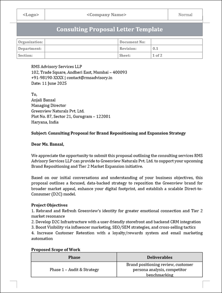 Consulting Proposal Letter
