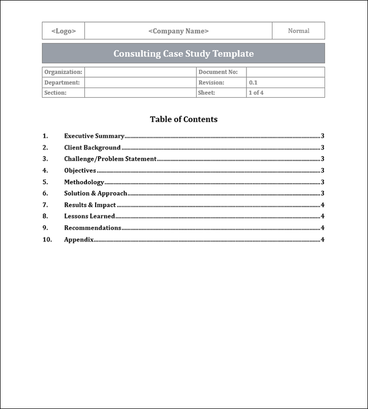 Consulting Case Study Template Free Download