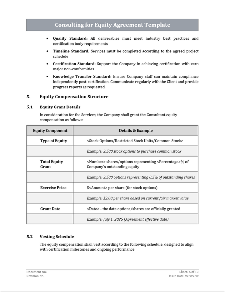 Consulting For Equity Agreement Template Free Download