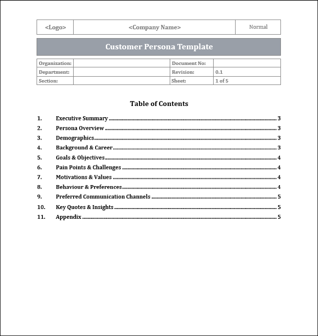Customer Persona Template Free Download