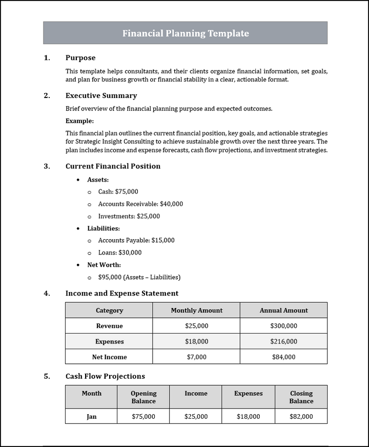 Financial Planning Templates Free Download