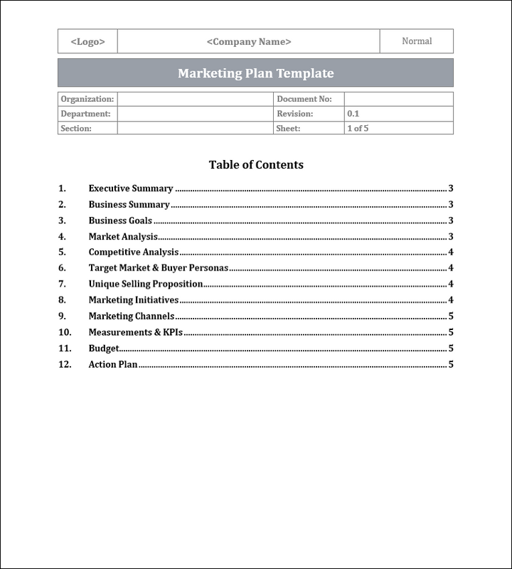 Marketing Plan Template Free Download