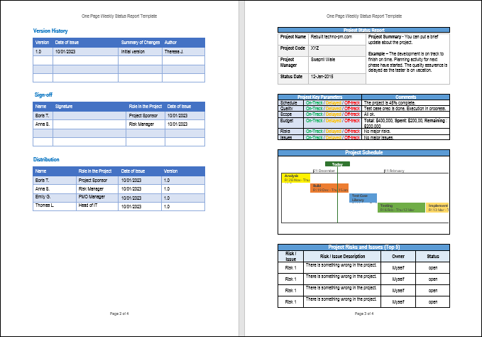 Project Jumpstart Pack- One Page Weekly Status Report Template