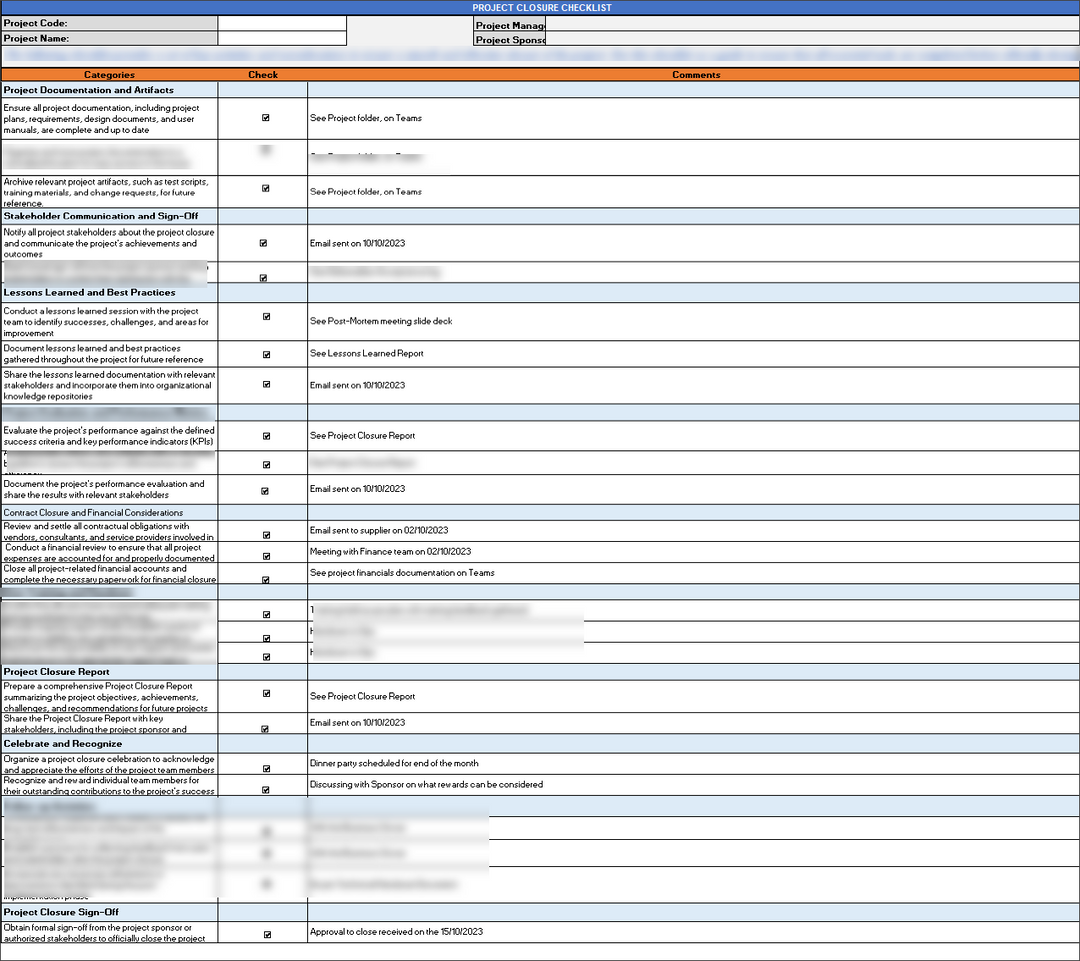 Project Closure Checklist Template