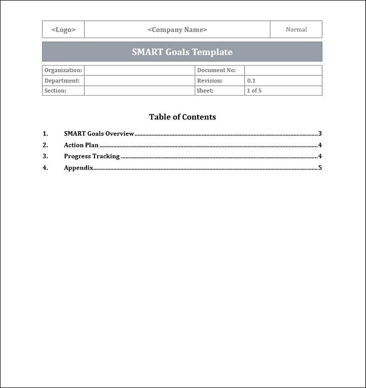 SMART Goals Template Free Download