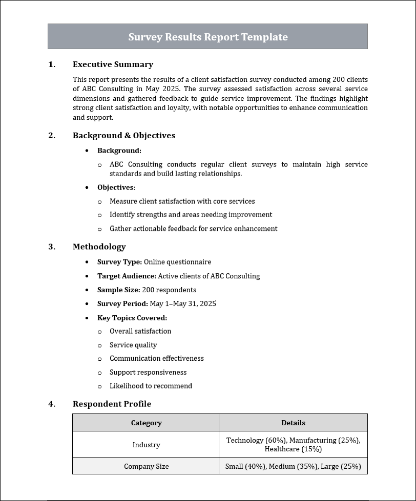 Survey Results Report Template Free Download