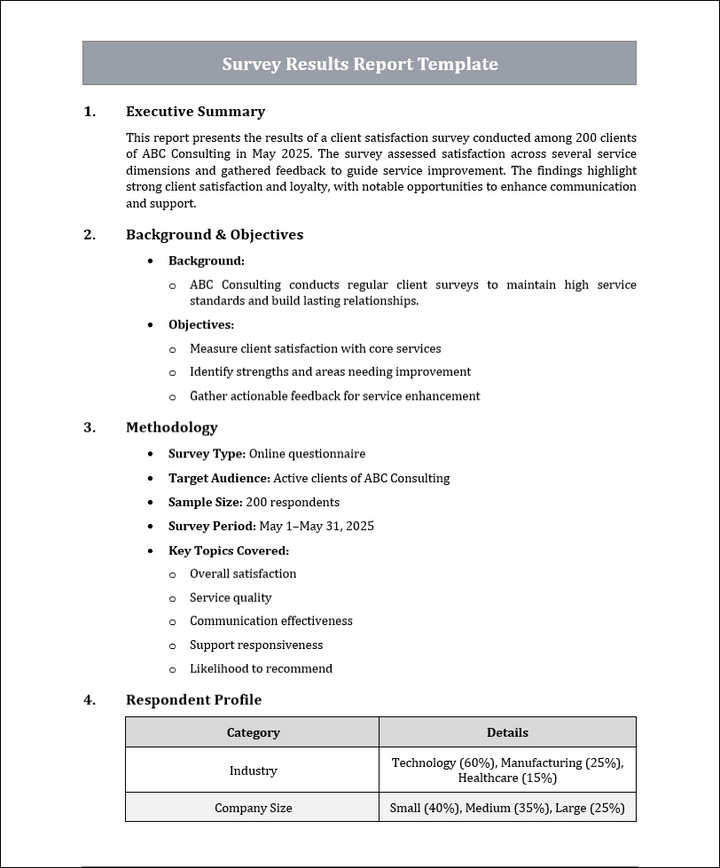 Survey Results Report Template Free Download