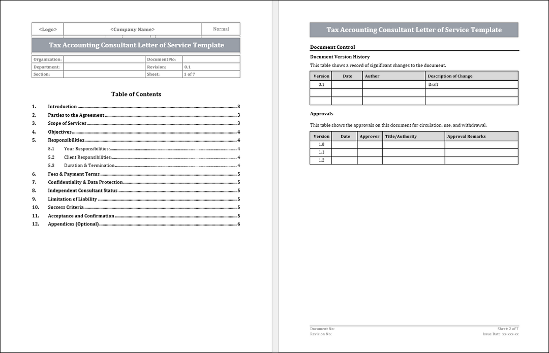 Tax Accounting Consultant Letter of Service Template