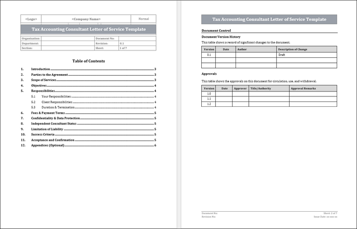 Tax Accounting Consultant Letter of Service Template