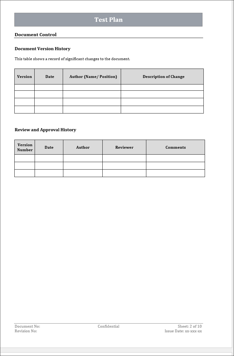 Test Plan Template