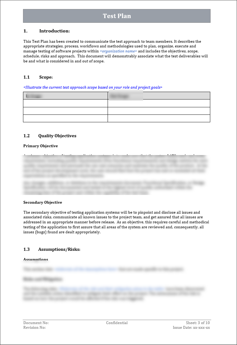 Project Management Test Plan Example Test Plan Template – Techno PM - Project Management Templates Download