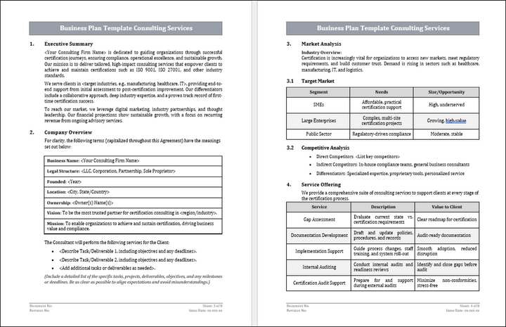 Business Plan Template Consulting Services Free Download