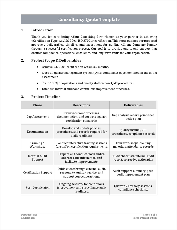 Consultancy Quote Template Free Download