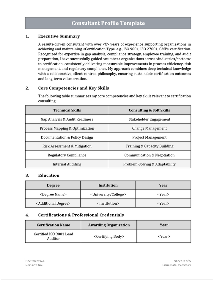 Consultant Profile Template Free Download
