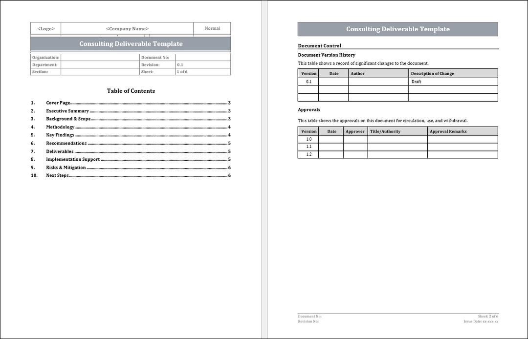 Consulting Deliverable Template Free Download