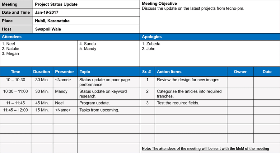 Meetings Management Pack – Techno PM - Project Management Templates ...