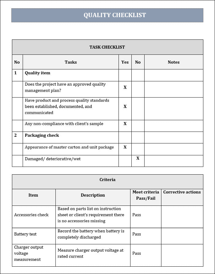 Quality Checklist Example.pdf Quality Checklist – Techno PM - Project Management Templates Download