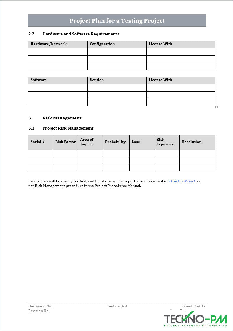 Project Plan for a Testing Project