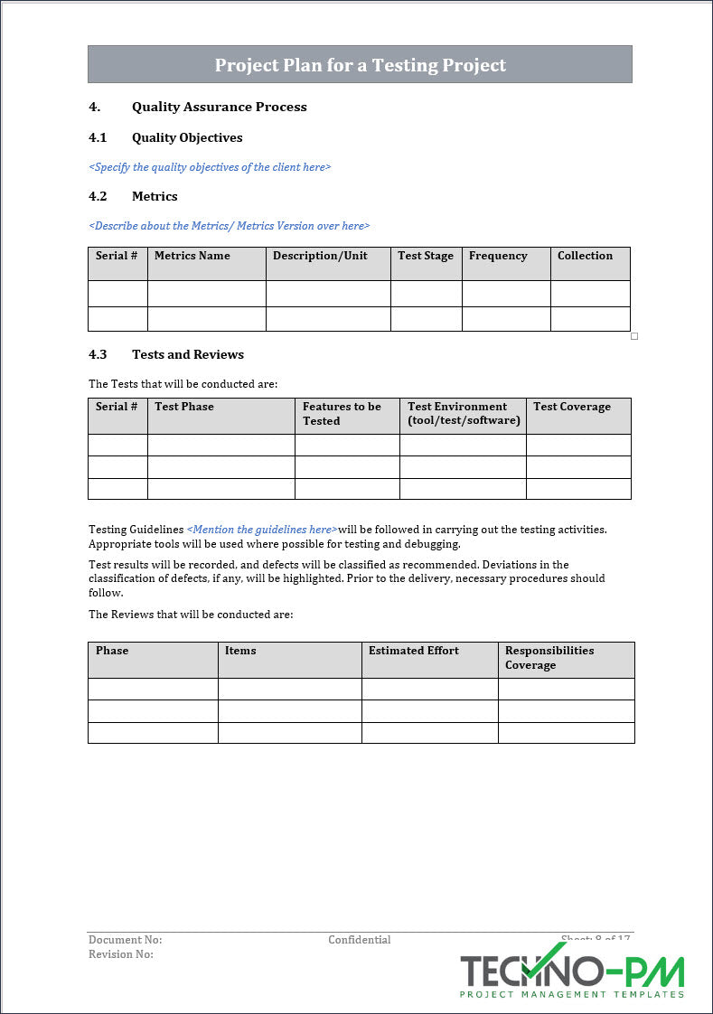 Project Plan for a Testing Project