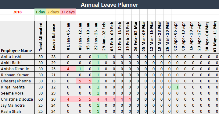 Annual Leave Planner